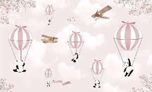 Papier peint chambre enfant Panda nuage rose