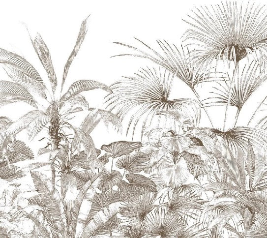 Papier peint tropical gravure monochrome