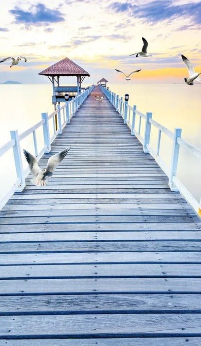 Papier peint trompe l’œil Ponton vue sur mer