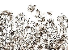 Papier peint champêtre fleur sépia