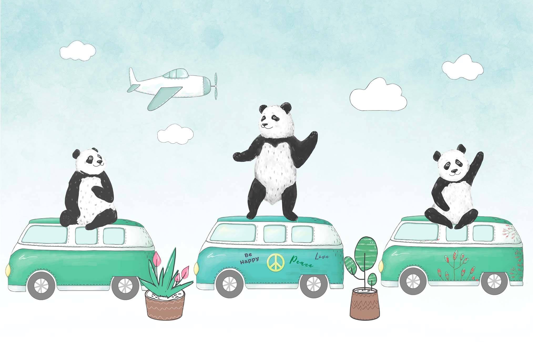 Papier peint panoramique enfant panda rigolo, XXL, tendance