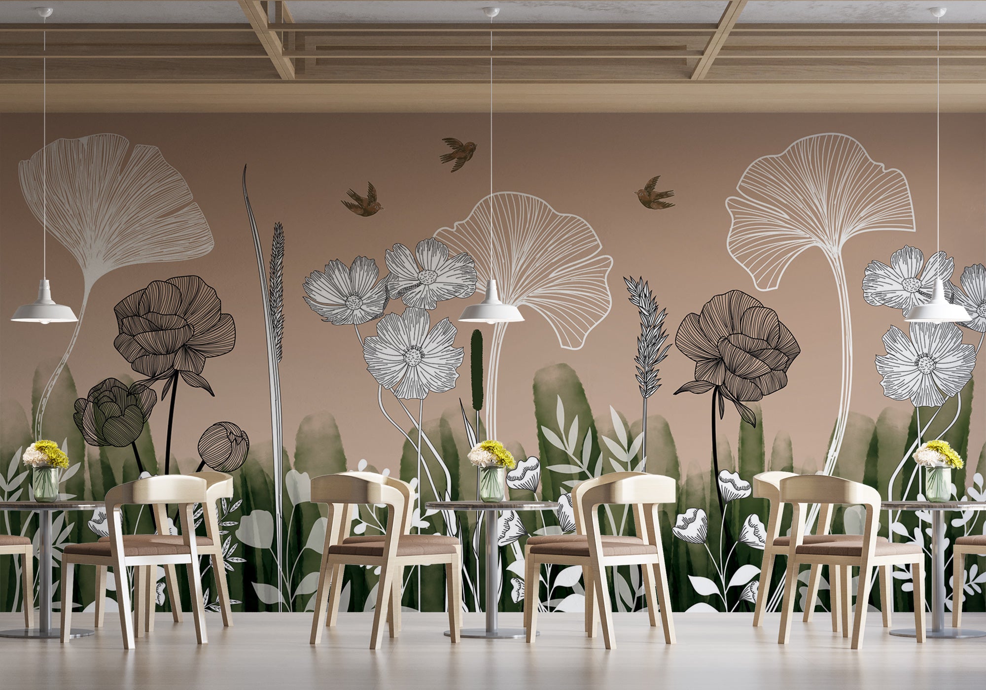 Papier peint restaurant floral addict, mural concept, tendance