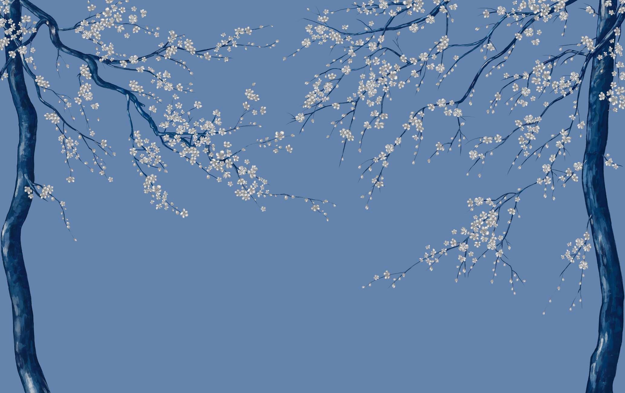 Papier peint panoramique fleur Sakura bleuté, XXL, tendance