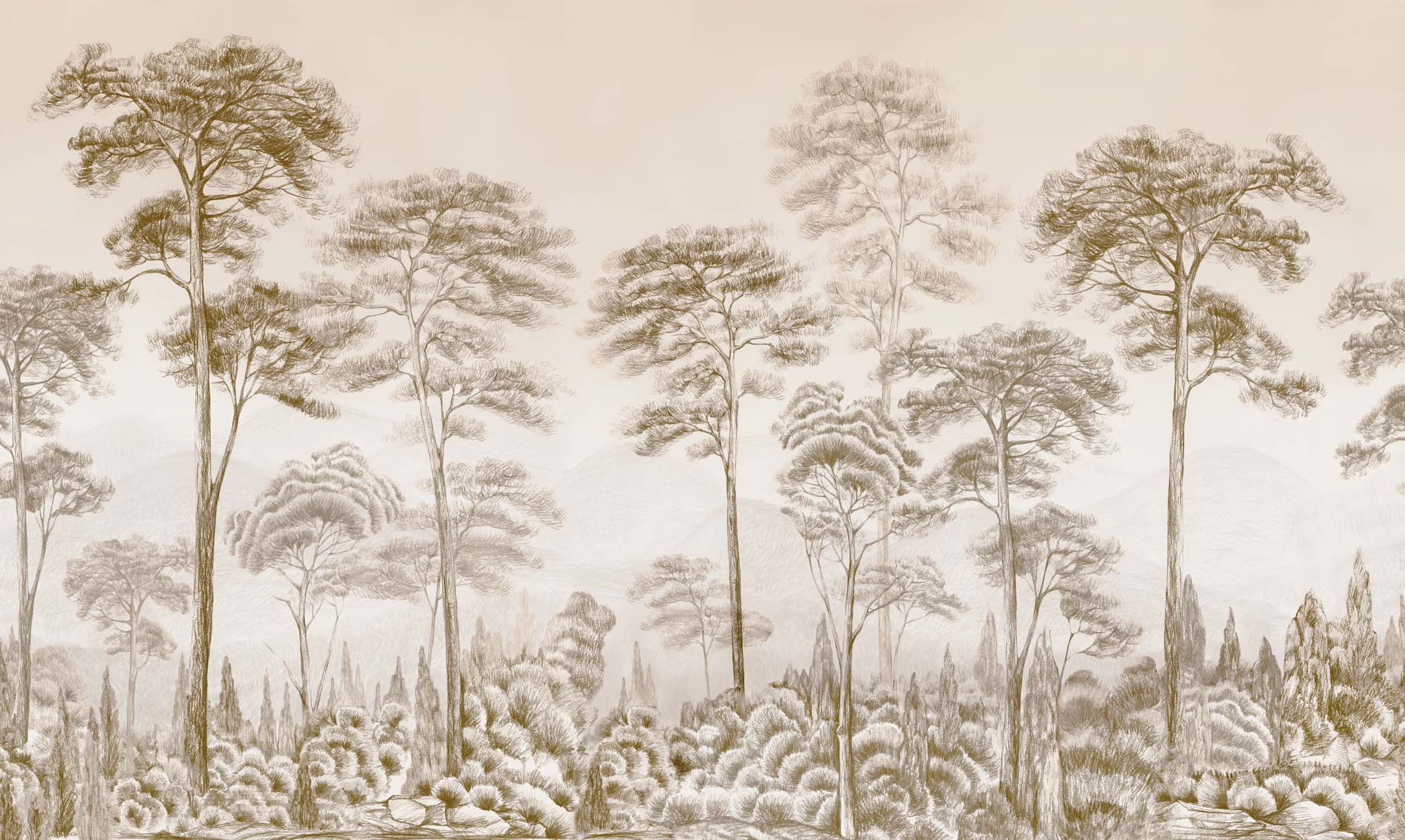 Papier peint nature pinède sépia, XXL, tendance