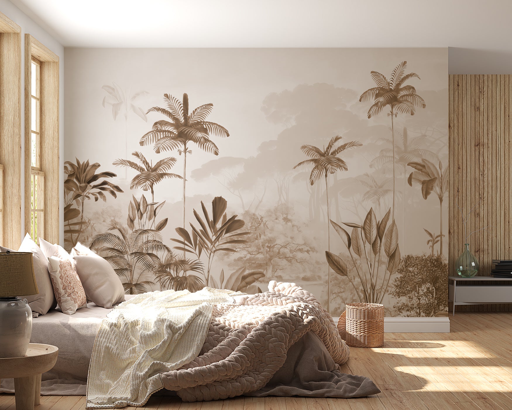 Papier peint panoramique jungle eden sépia, mural concept, tendance