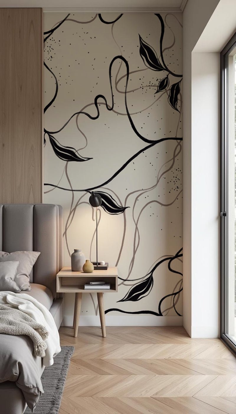 Papier peint végétal -  Lignes greige