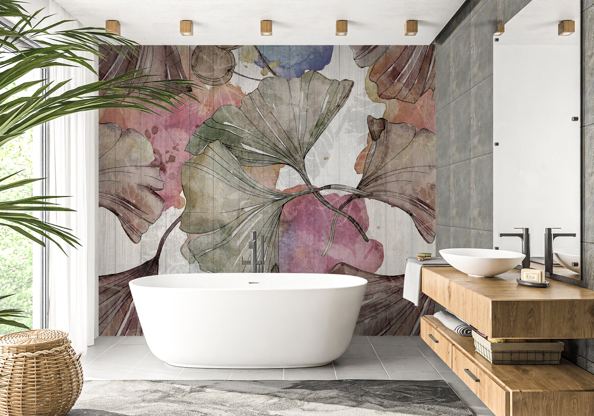 Papier peint salle de bain ginkgo Japon Zen, XXL, tendance