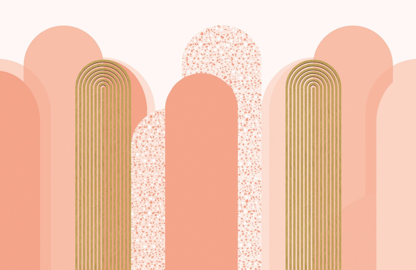 Papier peint Art déco graphique tendance rosé, mural concept, tendance