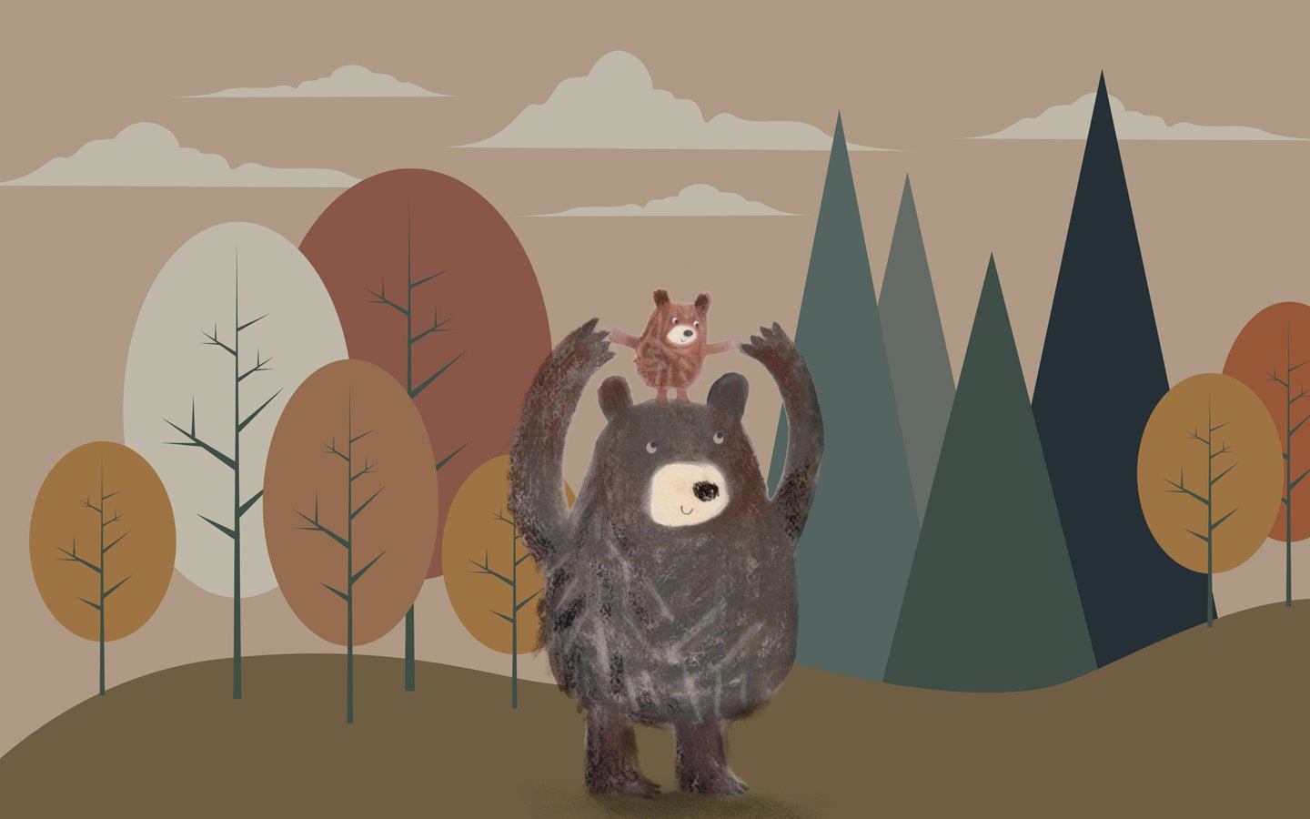 Papier peint enfant ours brun, mural concept, tendance