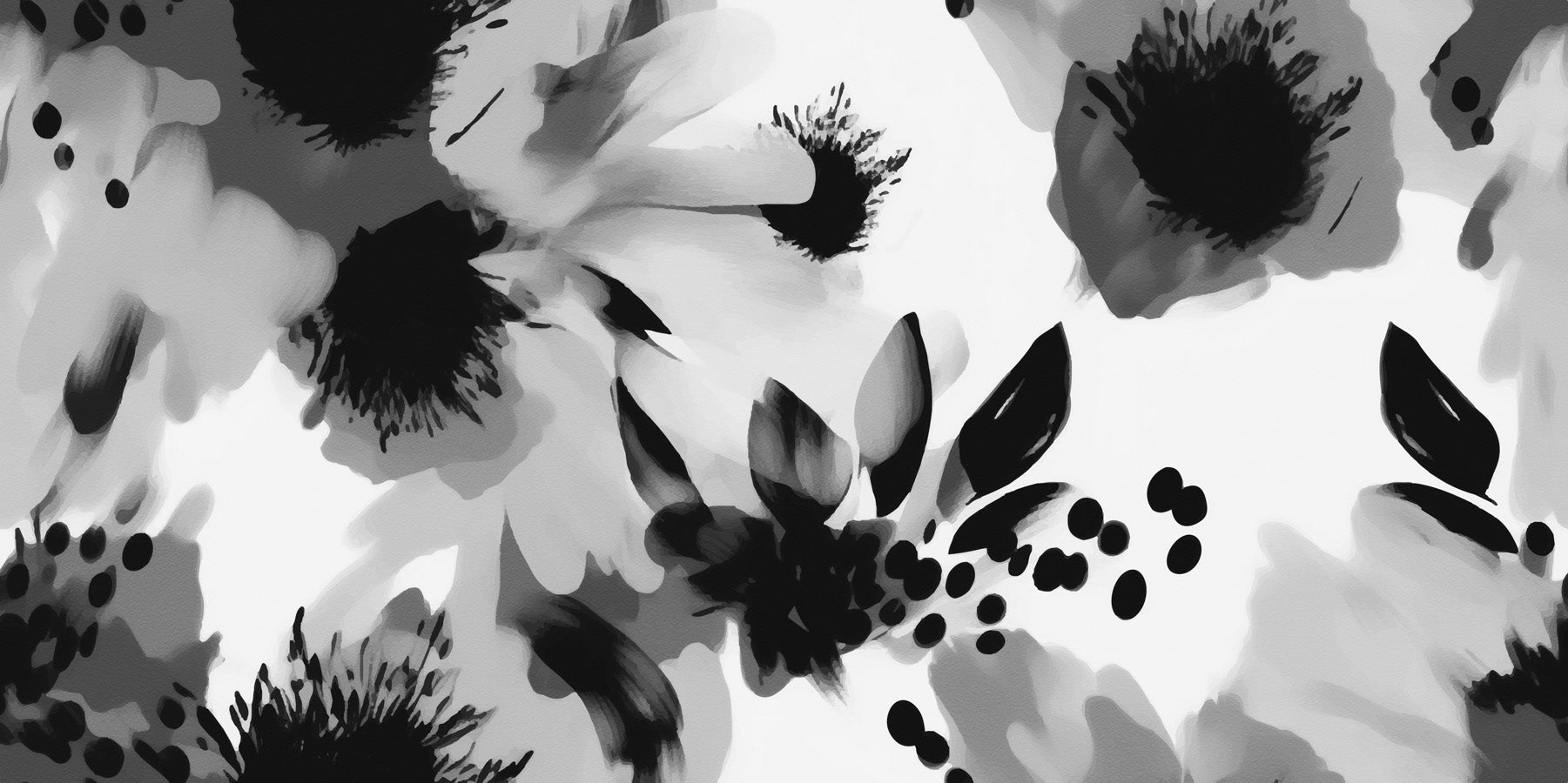 Papier peint fleur hypnotique noir et blanc, mural concept, tendance