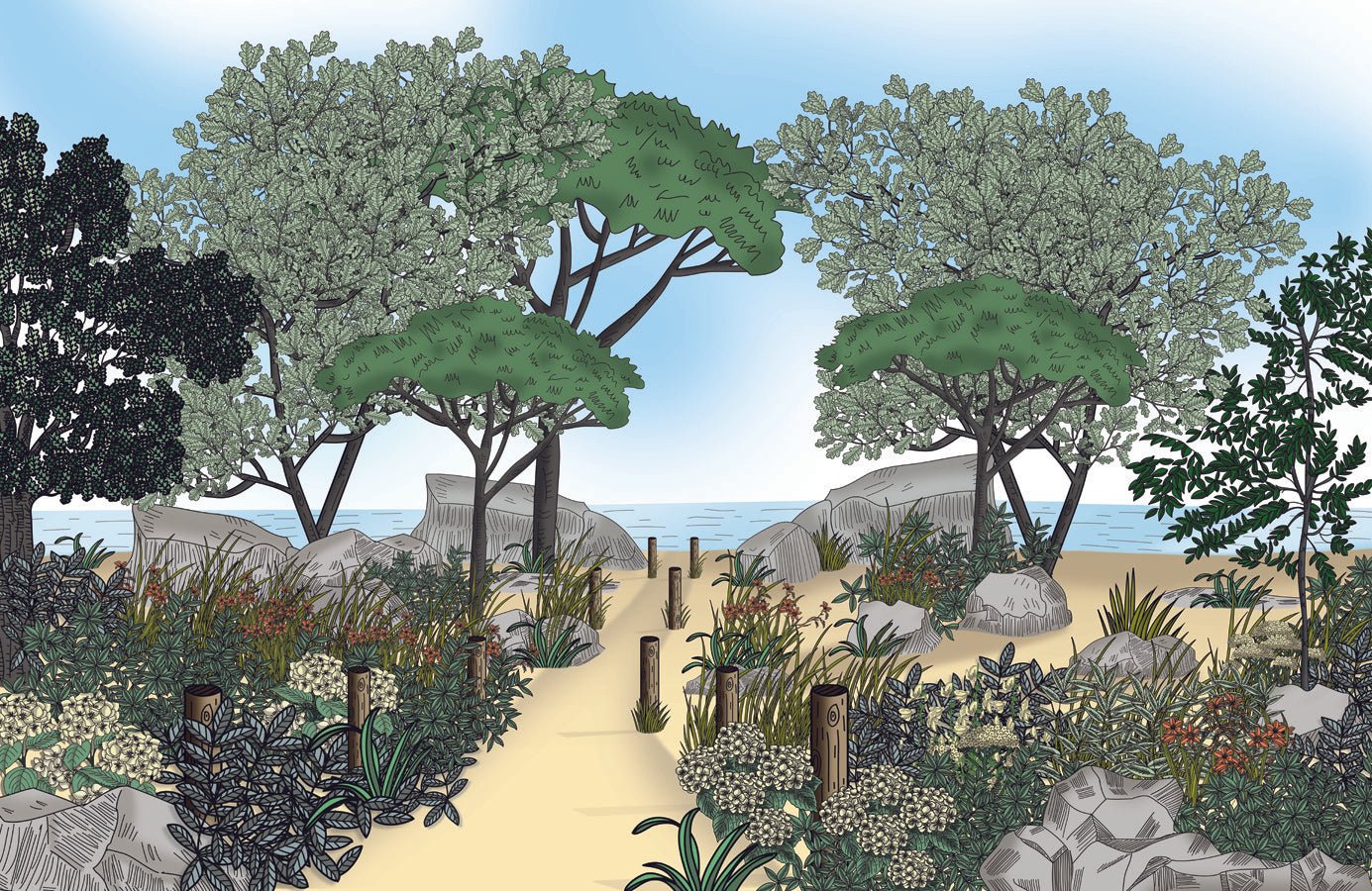 Papier peint paysage France bord de mer, mural concept, tendance