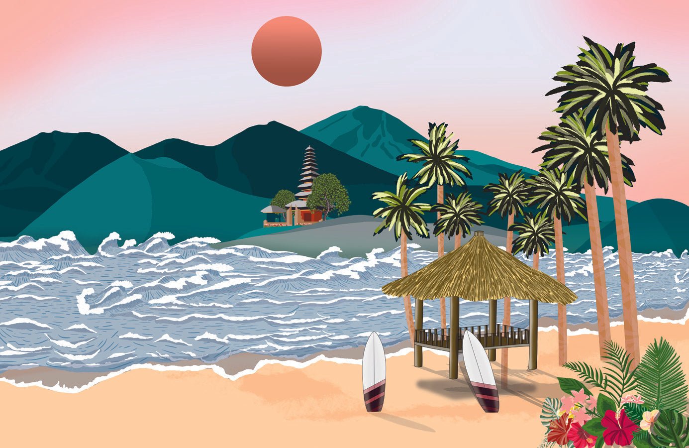 Papier peint illustration Bali inspiration, mural concept, tendance
