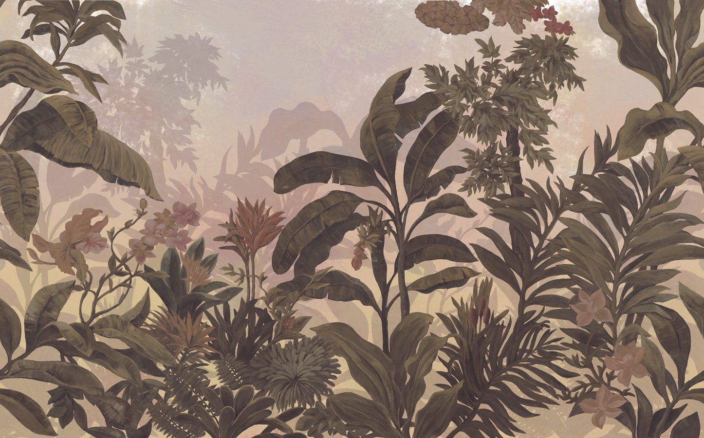 Papier peint panoramique Jungle sépia rétro, mural concept, tendance