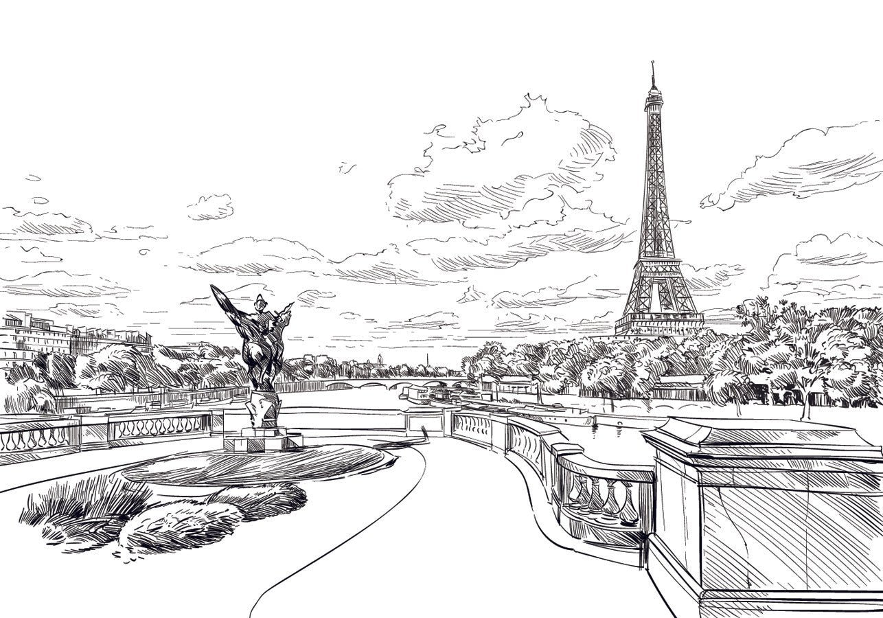 Papier peint pont Bir Hakeim vue tour Eiffel, mural concept, tendance