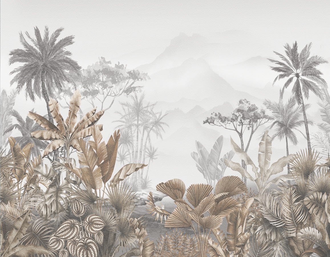 Papier peint tendance tropical sepia, mural concept, tendance