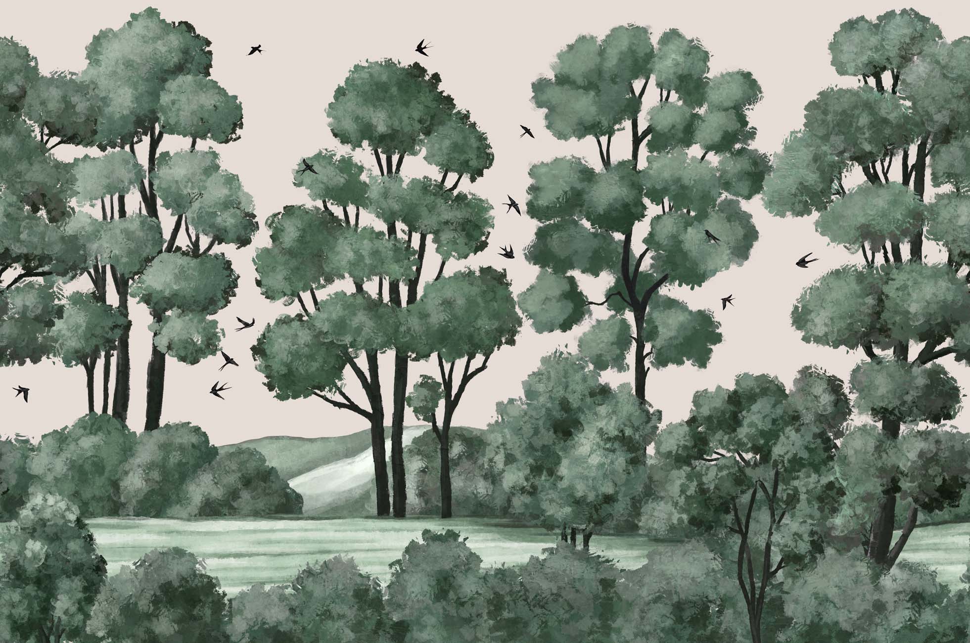 Papier peint paysage rivière forêt, XXL, tendance