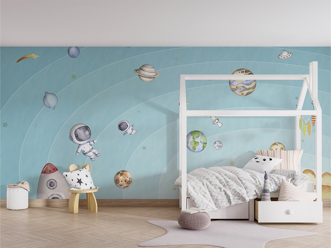 Papier peint bébé univers bleu ciel, XXL, tendance
