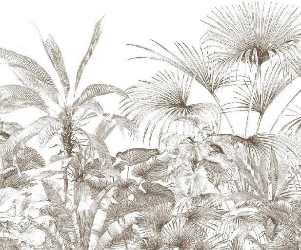 Papier peint tropical gravure monochrome
