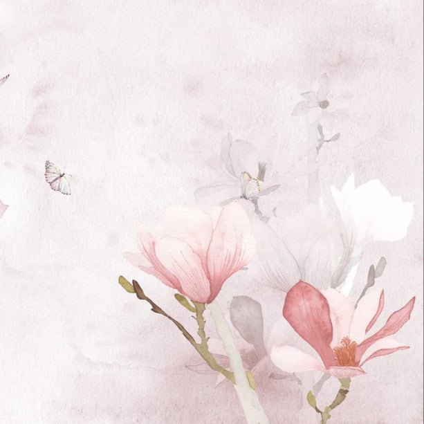 Papier peint aquarelle magnolia rose