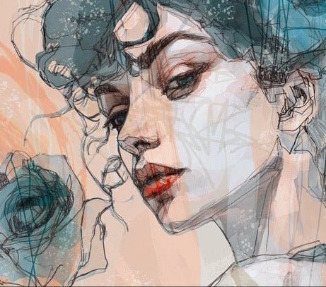 Papier peint visage féminin blue rose