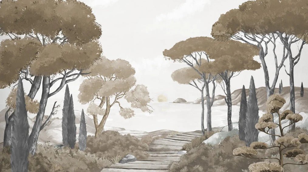 Papier peint balade dans les calanques brun