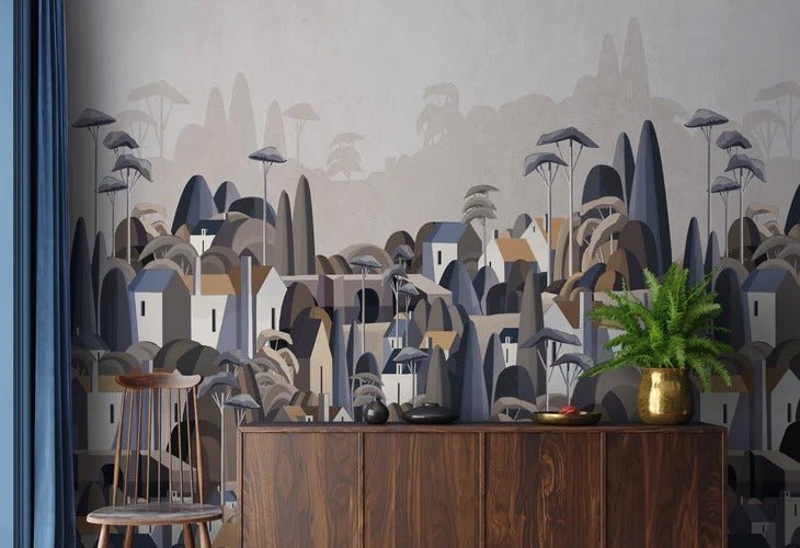 Papier peint village maisons exotiques