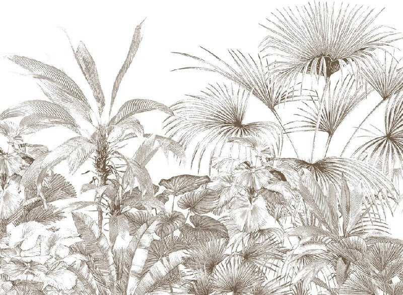 Papier peint tropical gravure monochrome