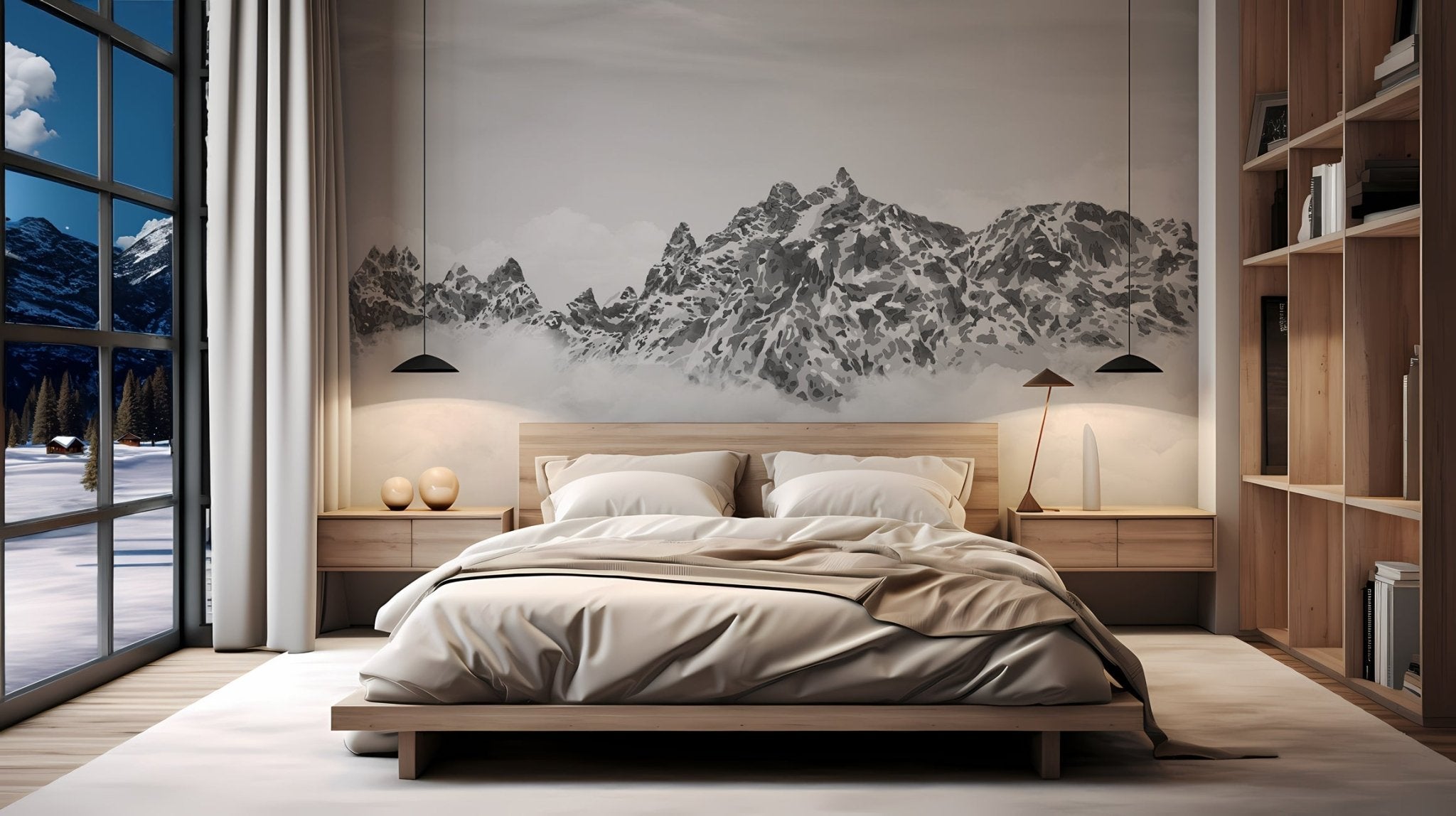 Papier peint noir et blanc toile des Cimes Mont blanc, XXL, tendance