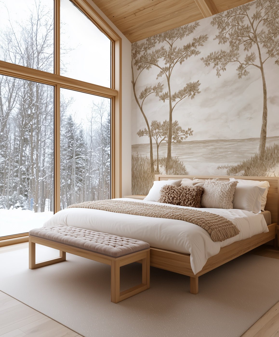 Papier peint Pins maritimes et dunes - Sépia