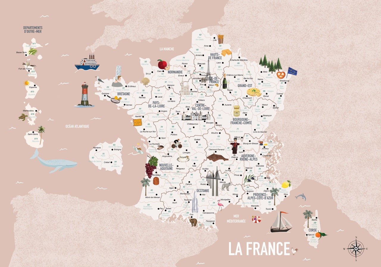 Papier peint enfant carte France rosé, XXL, tendance