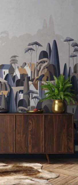 Papier peint village maisons exotiques