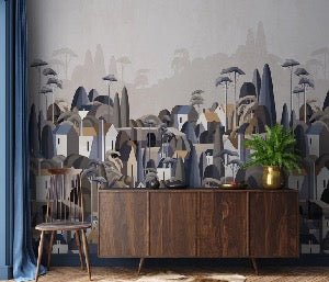 Papier peint village maisons exotiques