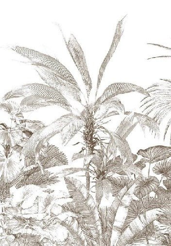 Papier peint tropical gravure monochrome