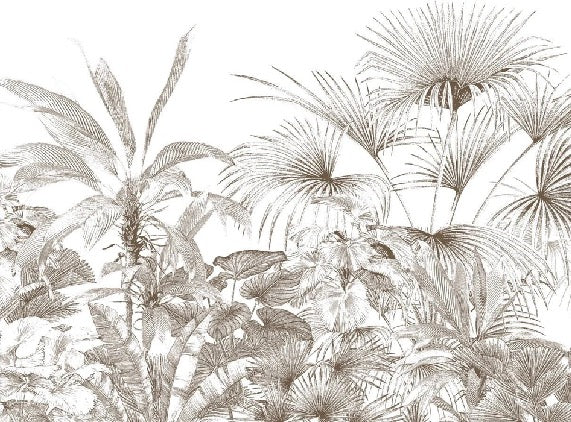 Papier peint tropical gravure monochrome