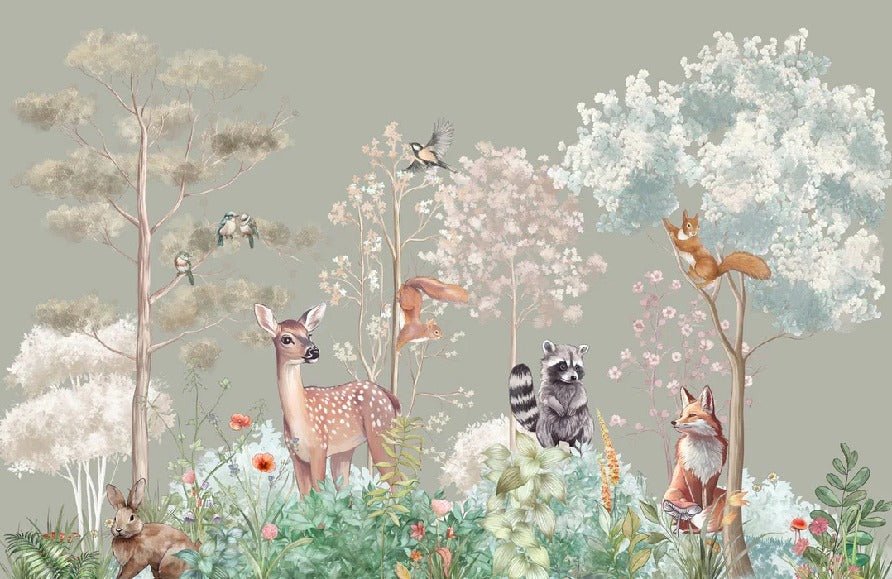 Papier peint chambre enfant nature magique sauge