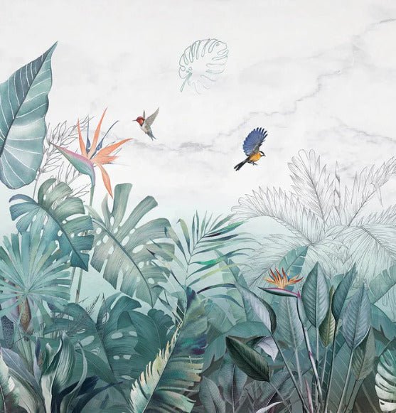 Papier peint jungle bleu marbre