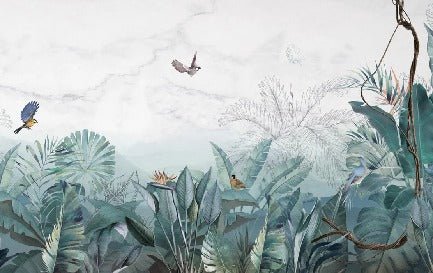 Papier peint jungle bleu marbre, XXL, tendance