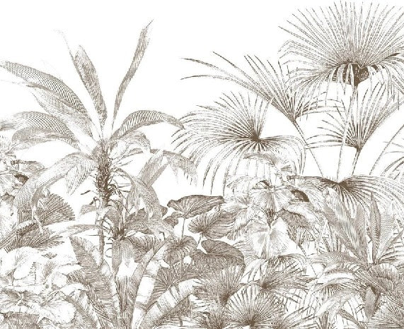 Papier peint tropical gravure monochrome