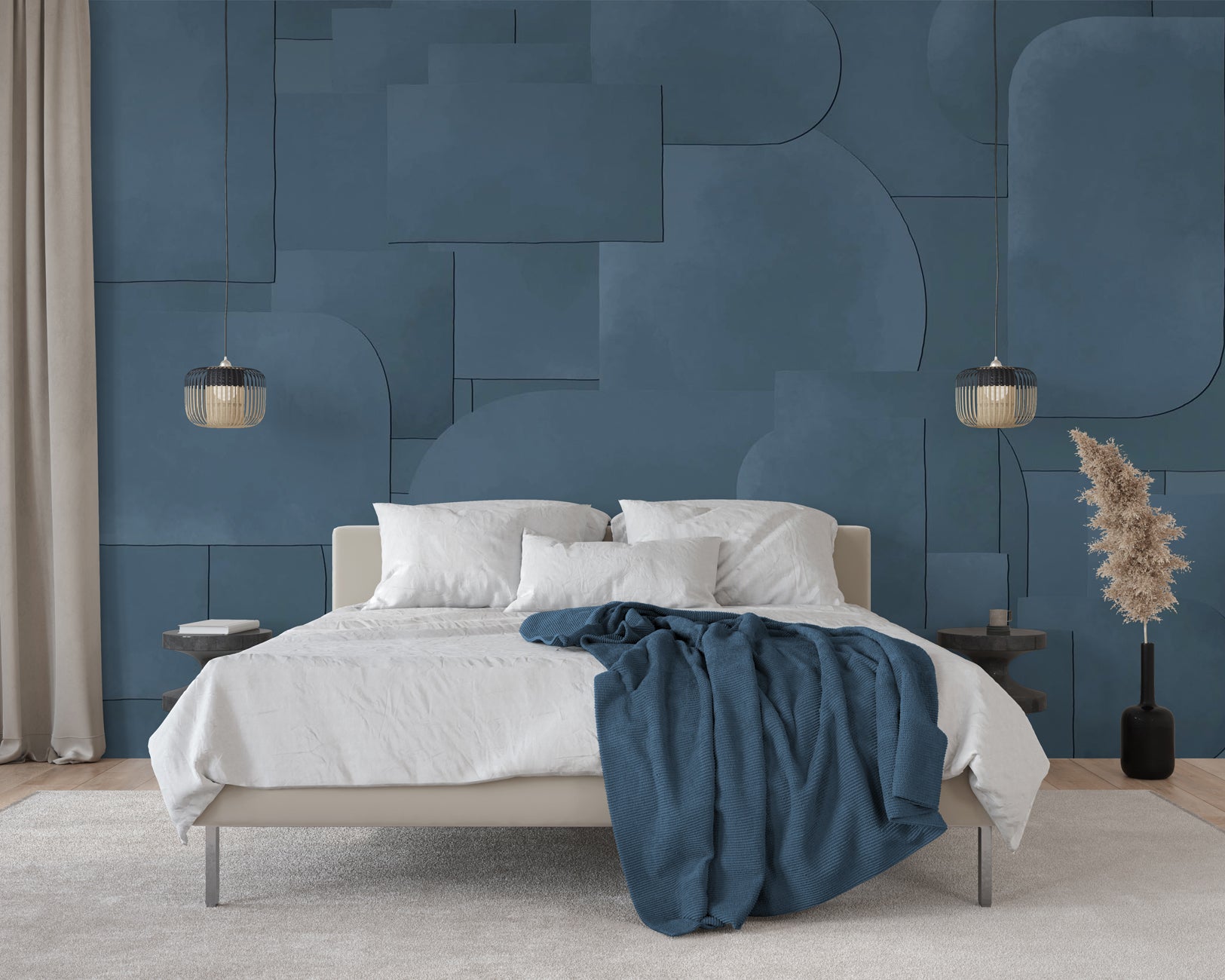 Papier peint panoramique découpé bleu, XXL, tendance