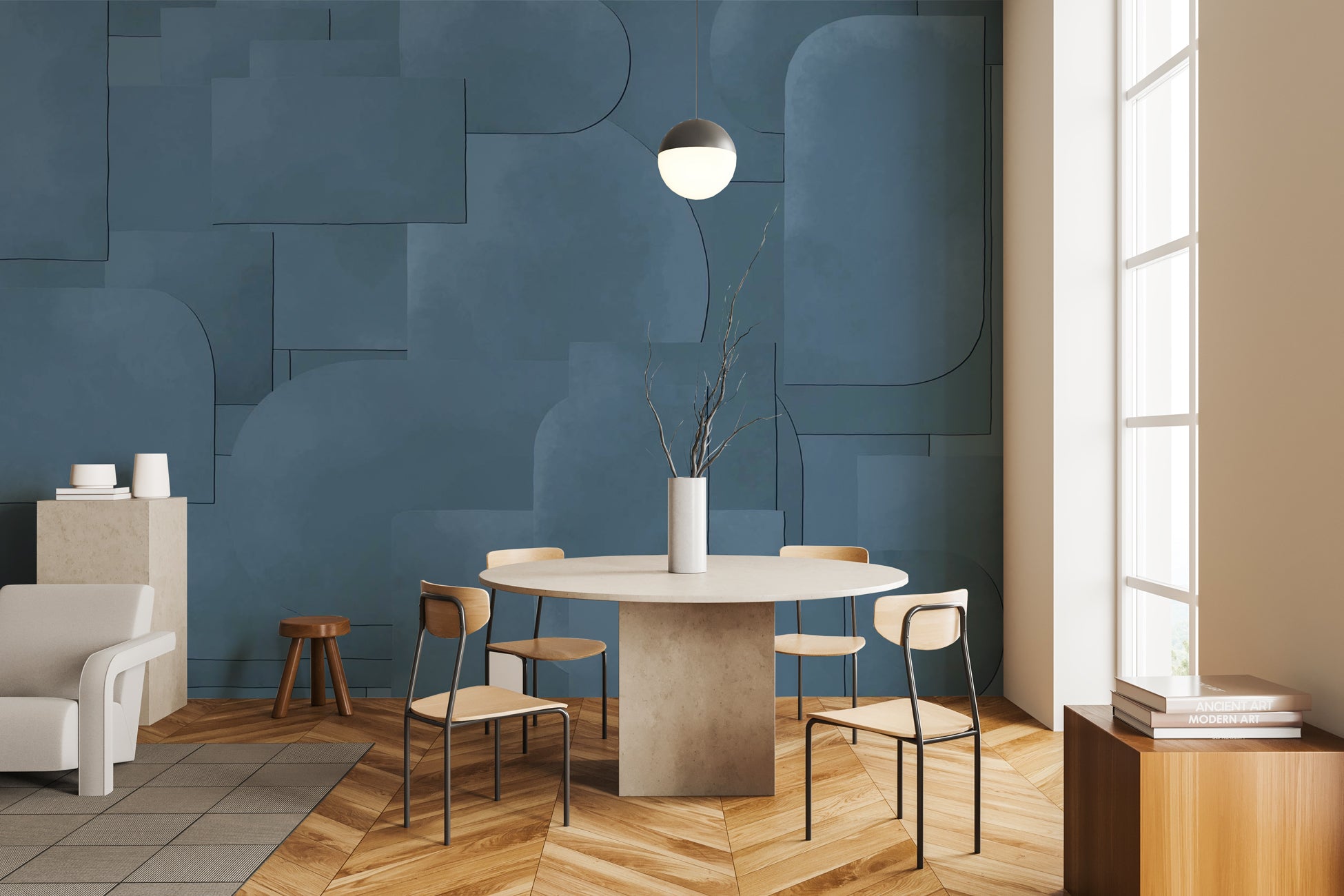 Papier peint panoramique découpé bleu, XXL, tendance