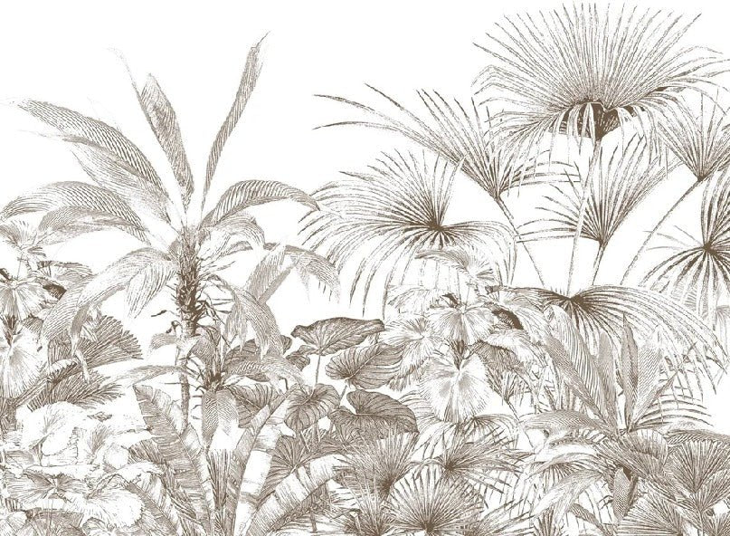 Papier peint tropical gravure monochrome