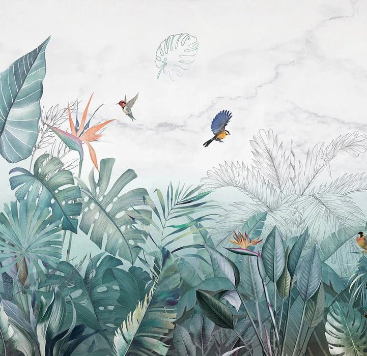 Papier peint jungle bleu marbre