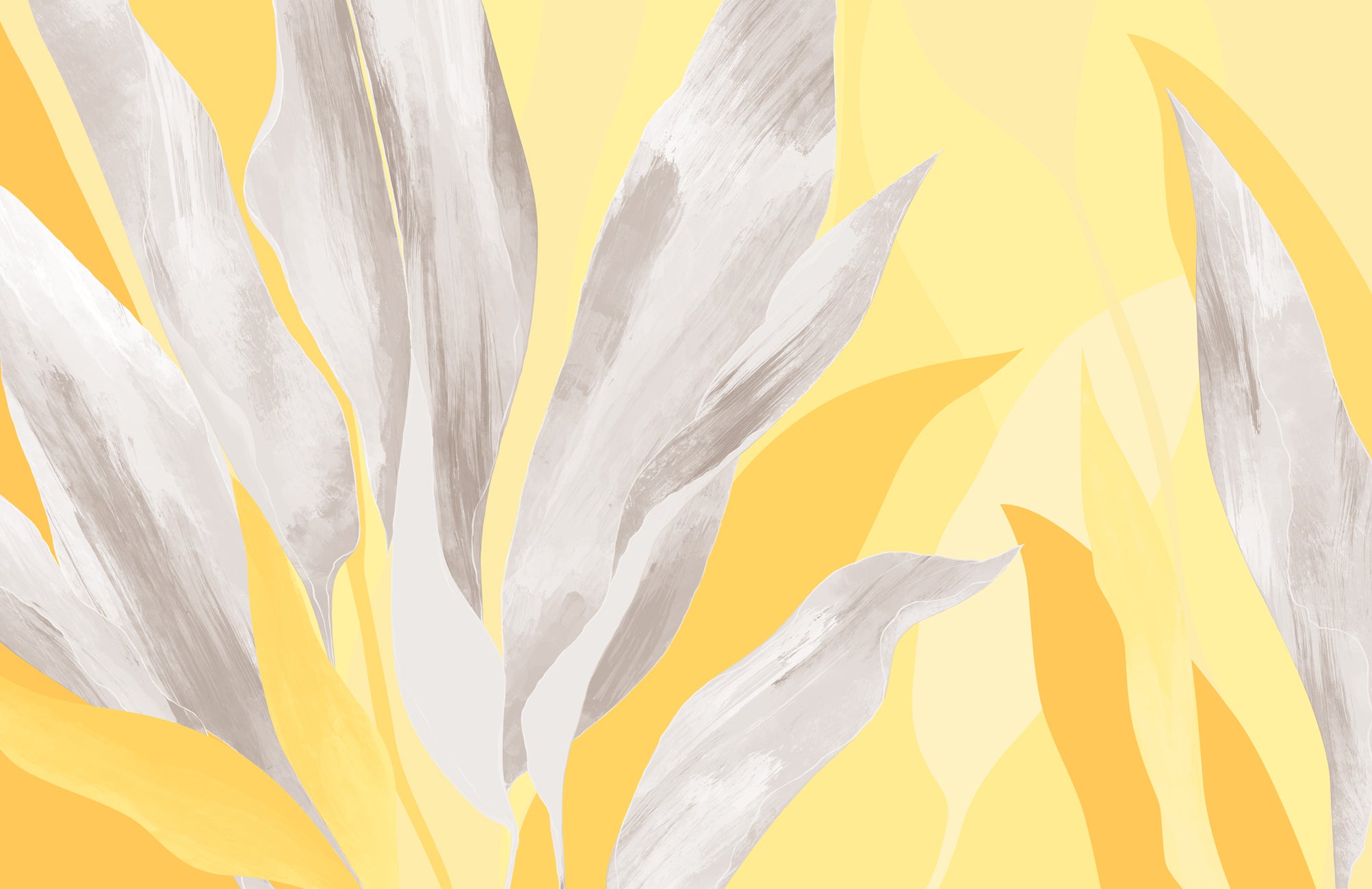 Papier peint étoffe florale jaune gris, XXL, tendance