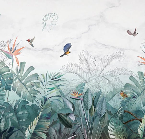 Papier peint jungle bleu marbre