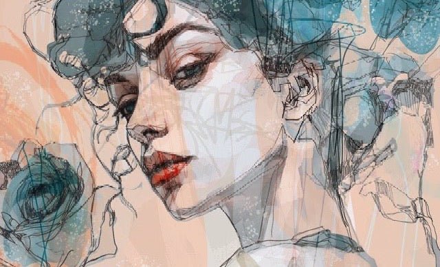 Papier peint visage féminin blue rose