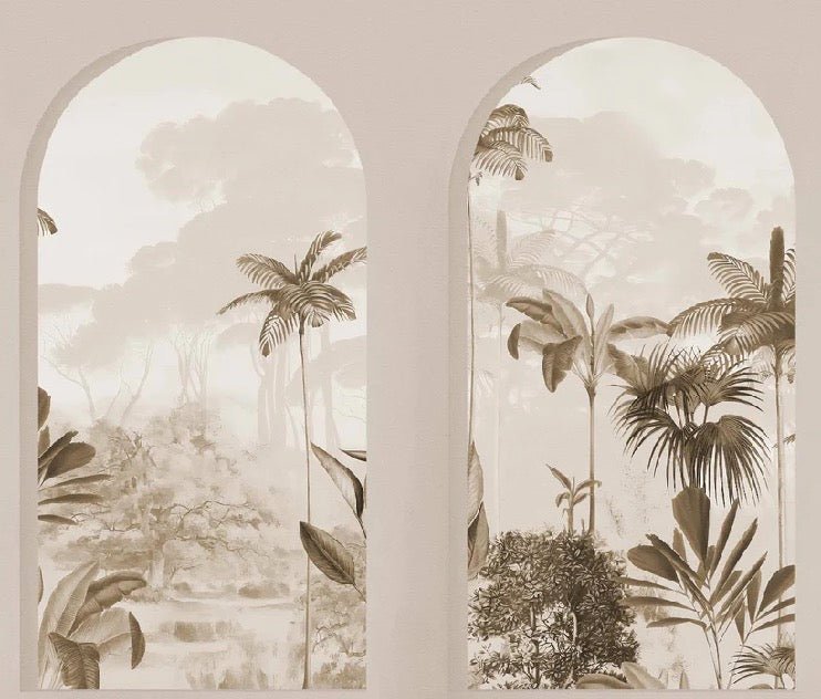 Papier peint arches luxuriantes sépia