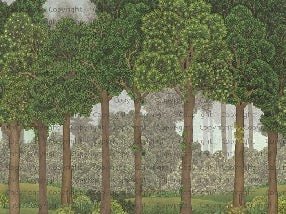 Papier peint grands arbres illustré, XXL, tendance