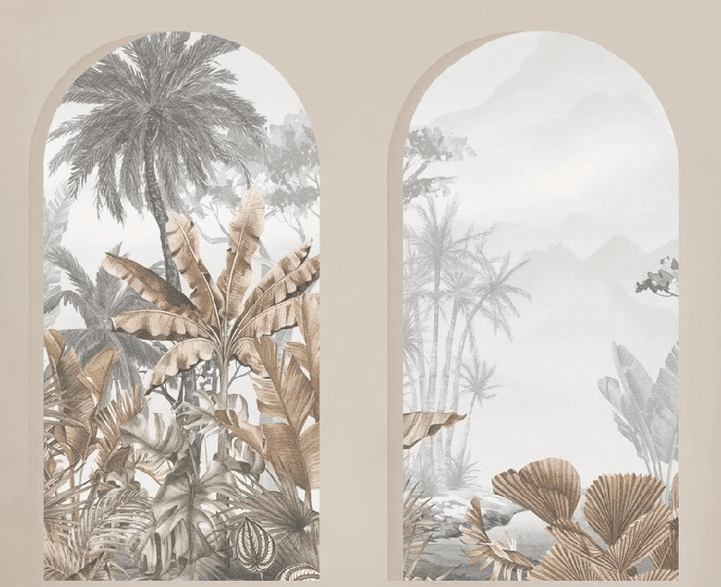 Papier peint arches tropicales sépia