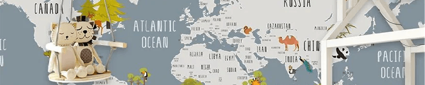 Papier peint chambre enfant map animaux gris