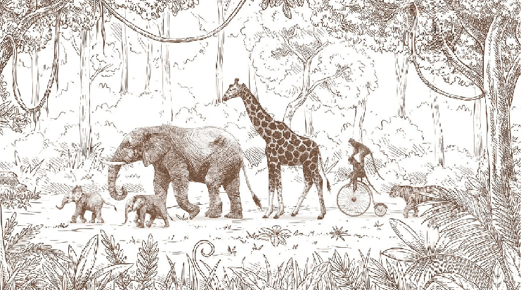 Papier peint jungle enfant monochrome